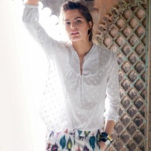 J. Crew White Double Dot Bib Popover Top